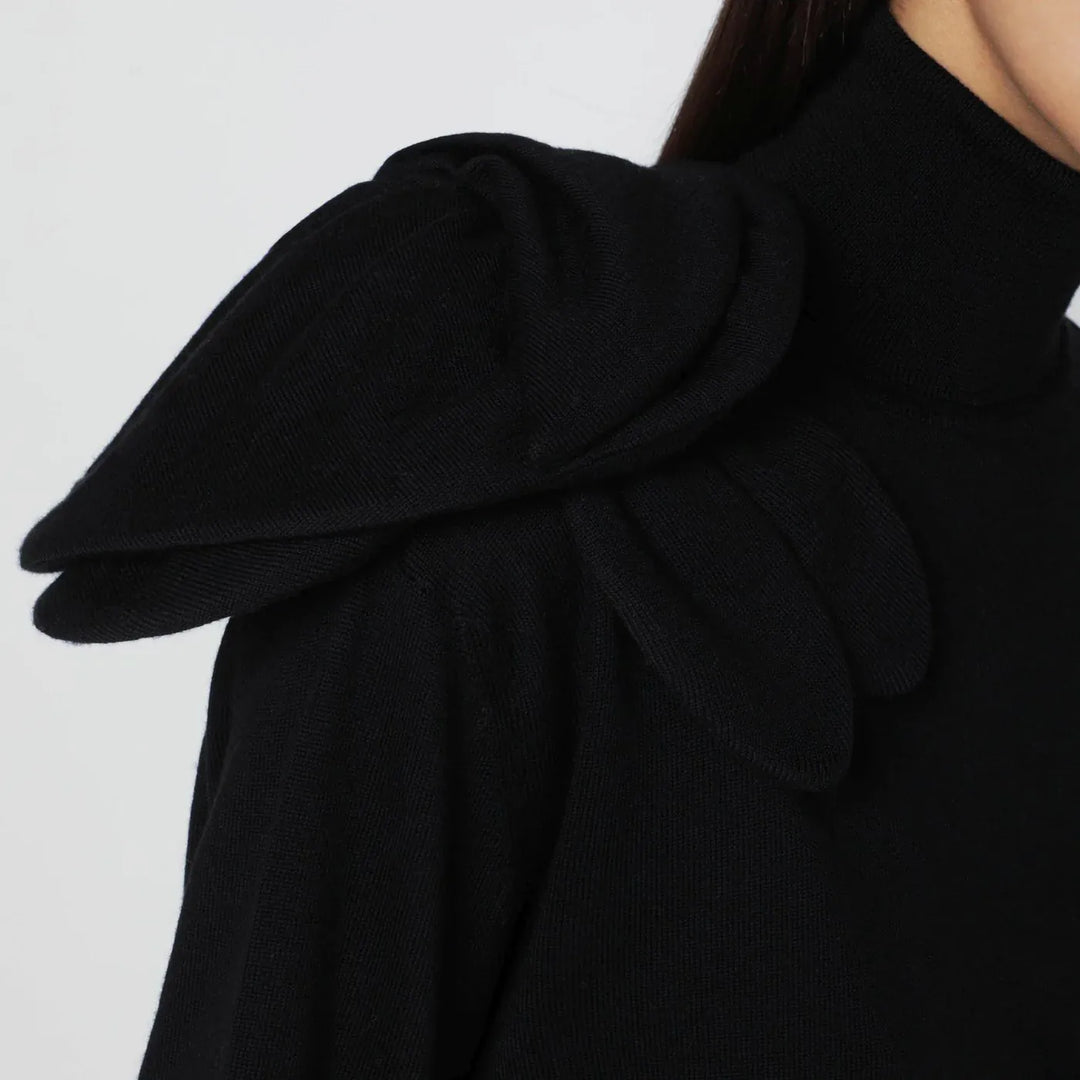 Moschino - Black turtleneck sweater with flower detail