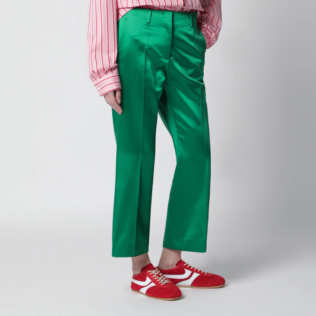 Dries Van Noten - Shiny green cotton-blend trousers