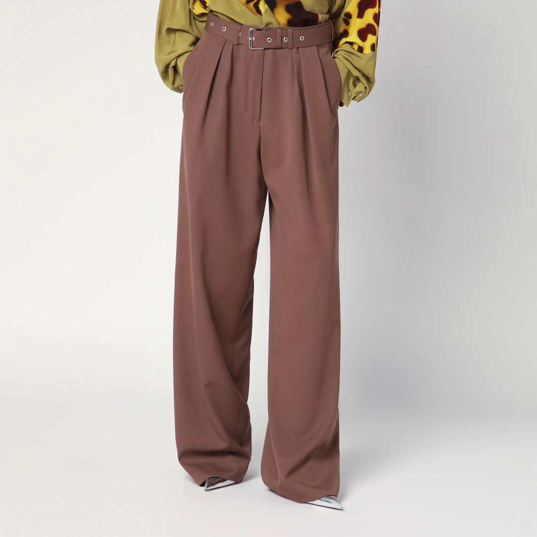 Dries Van Noten - Wide taupe cotton trousers