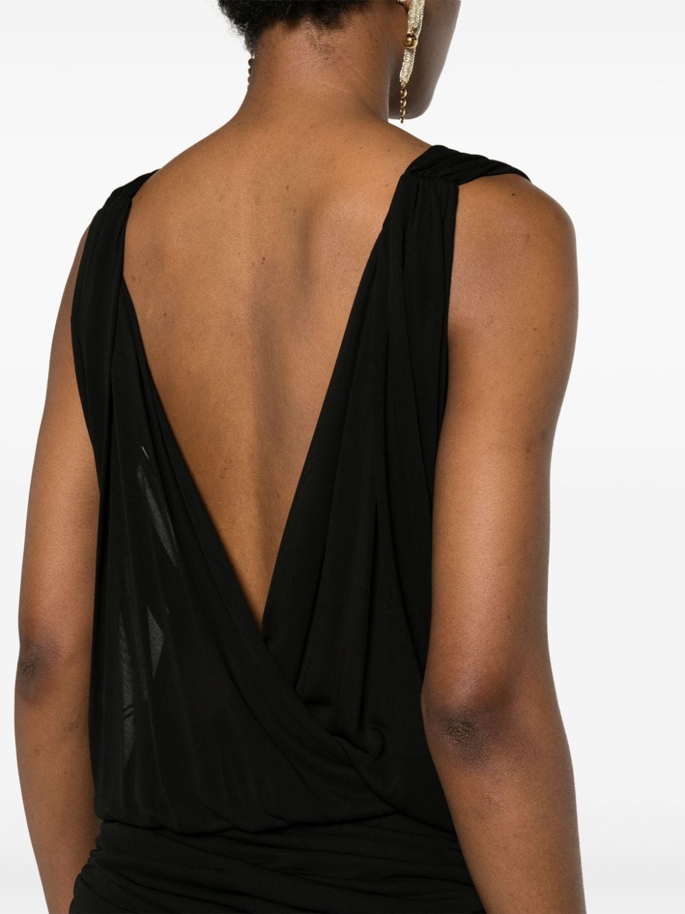 Saint Laurent Black Draped V-Neck Sleeveless Dress
