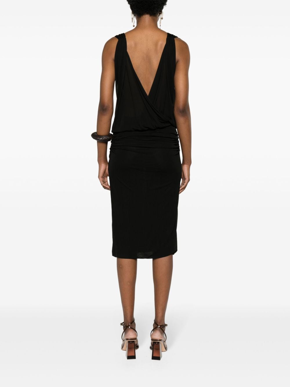 Saint Laurent Black Draped V-Neck Sleeveless Dress