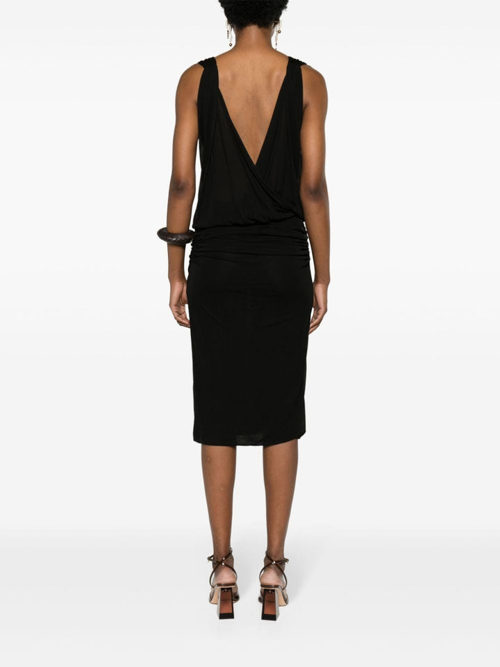 Saint Laurent Black Draped V-Neck Sleeveless Dress