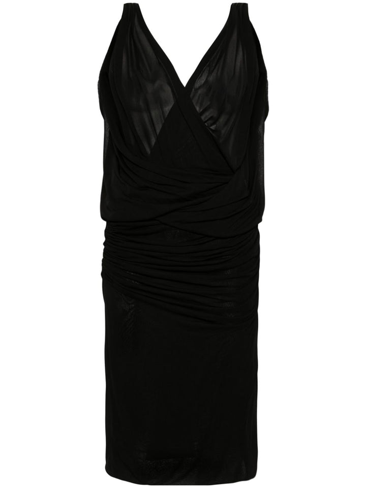 Saint Laurent Black Draped V-Neck Sleeveless Dress