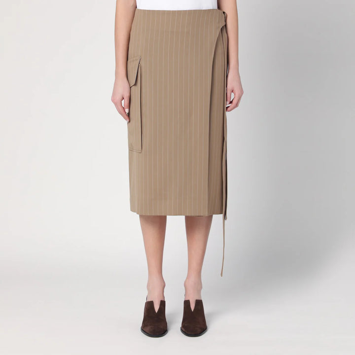 Victoria Beckham - Sand-coloured pinstriped wrap skirt