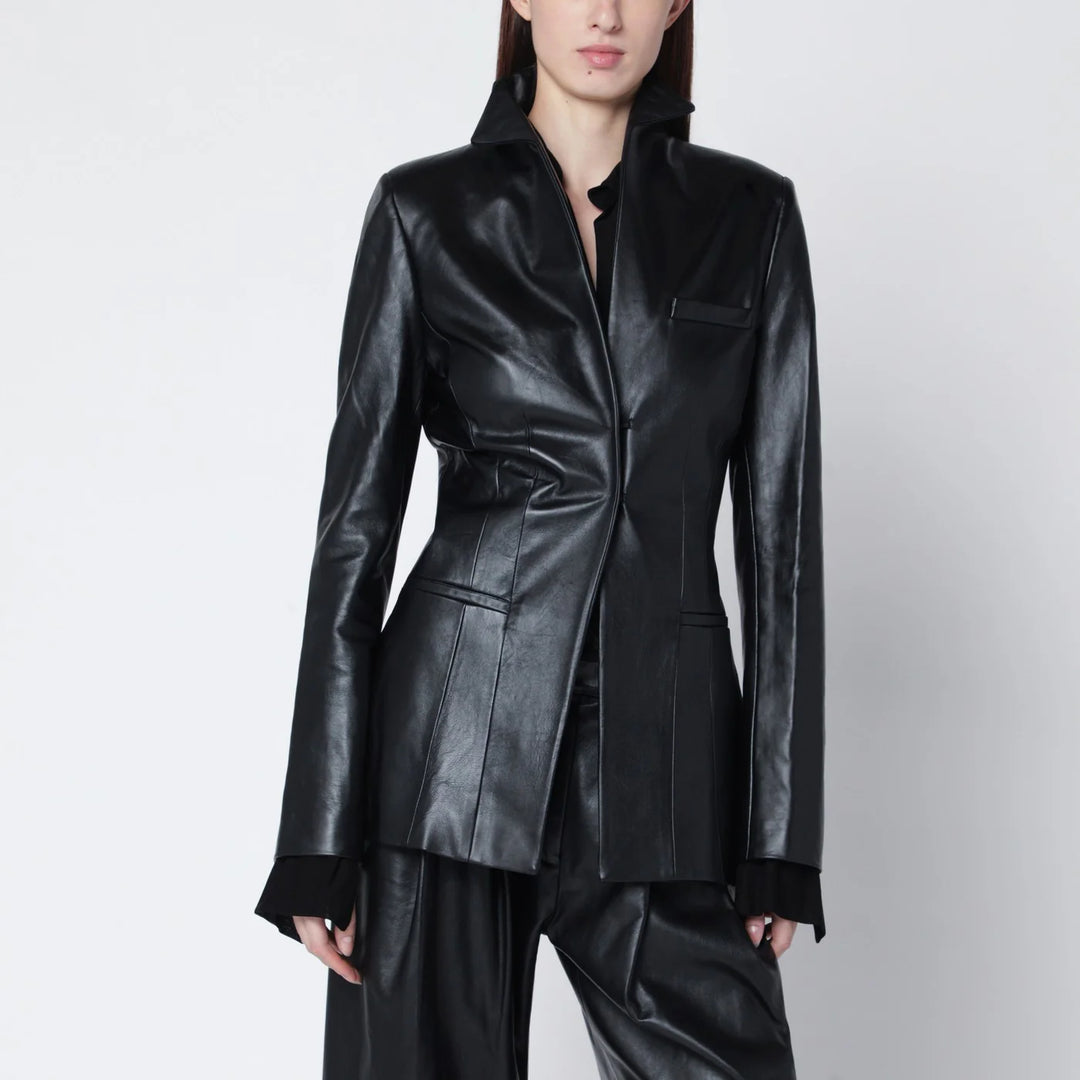 Francesco Murano - Black single-breasted leather blazer