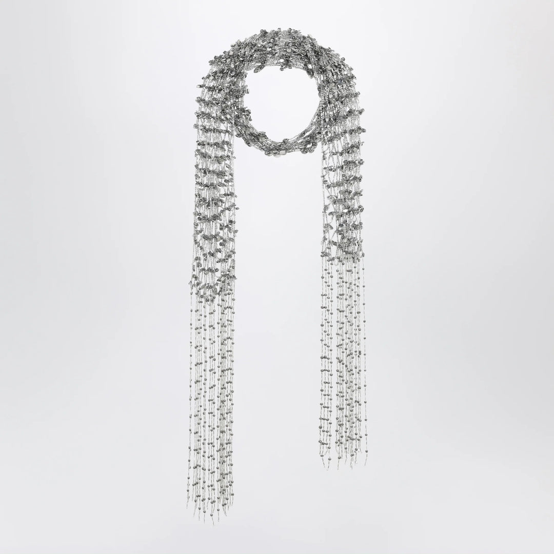 Dries Van Noten - Silver beaded scarf with fringes