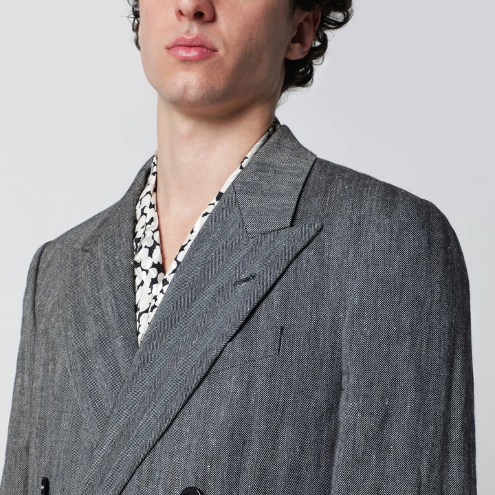 Dries Van Noten - Black herringbone double-breasted jacket
