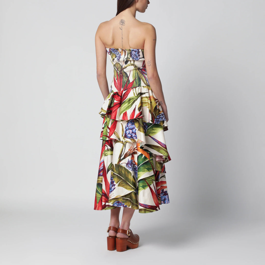 FARM Rio - Sand Florart strapless cotton dress