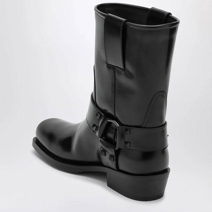 Valentino Garavani - Black leather Biker Rockstud low boot