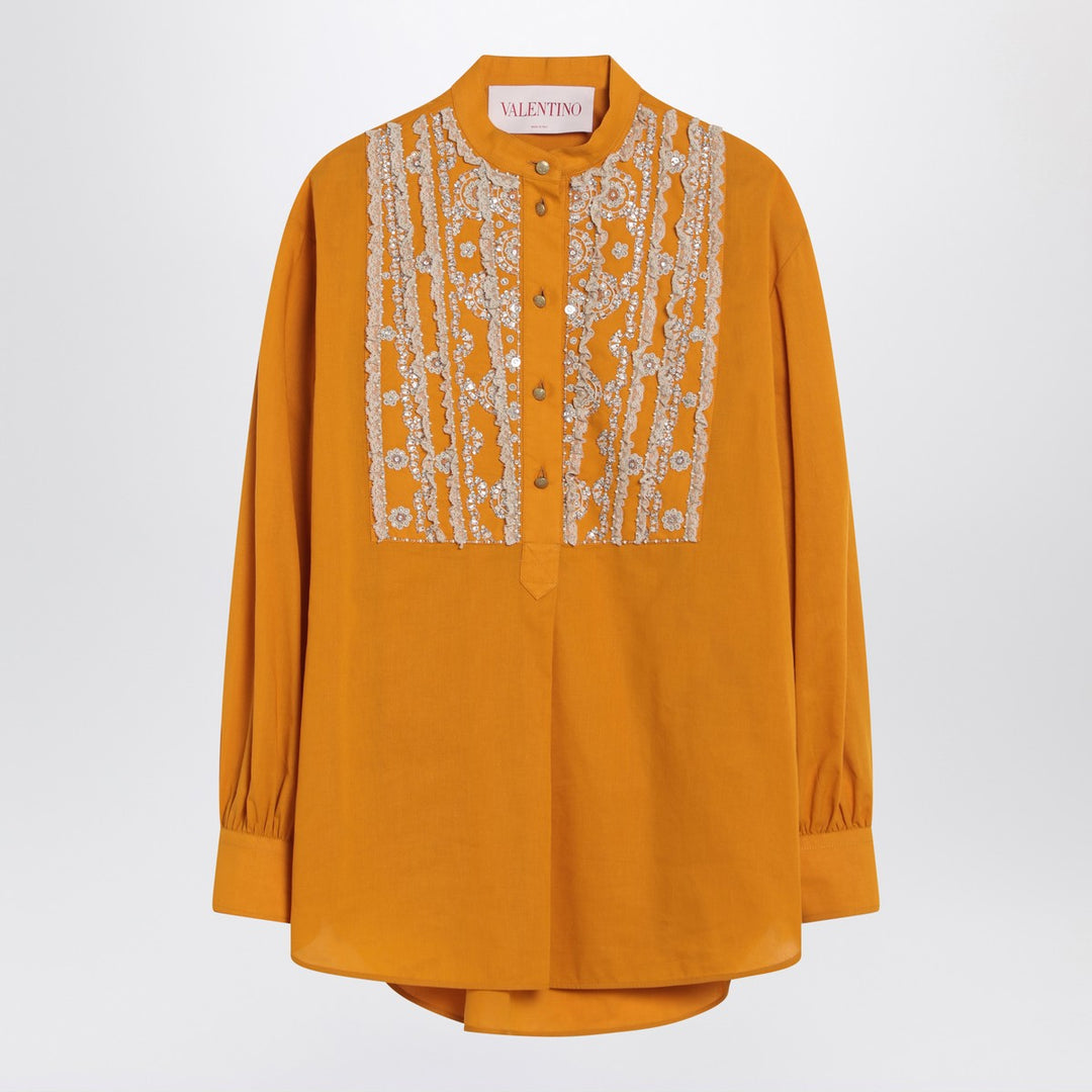 Valentino Ochre yellow shirt with beads and lace