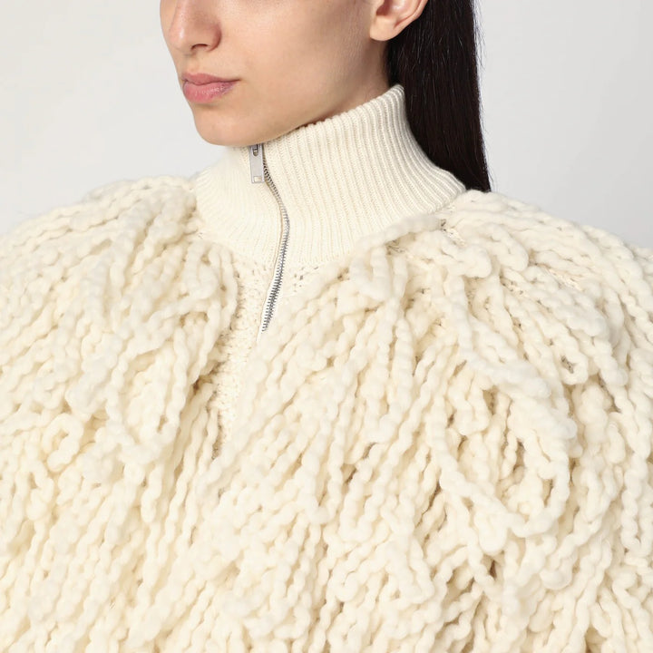 Stella McCartney - White wool bomber jacket with fringes