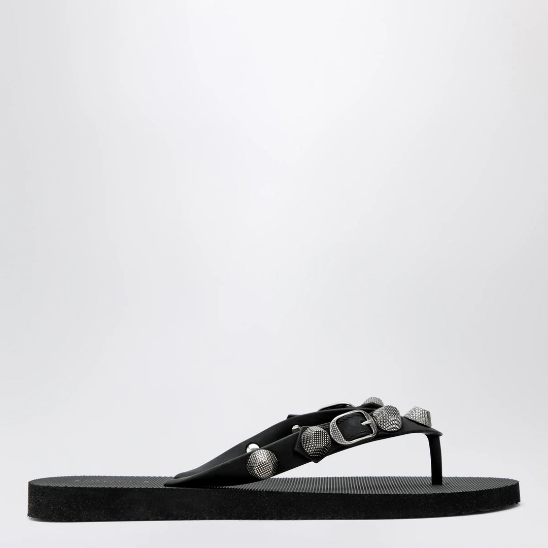 Balenciaga - Cagole black rubber thong slides
