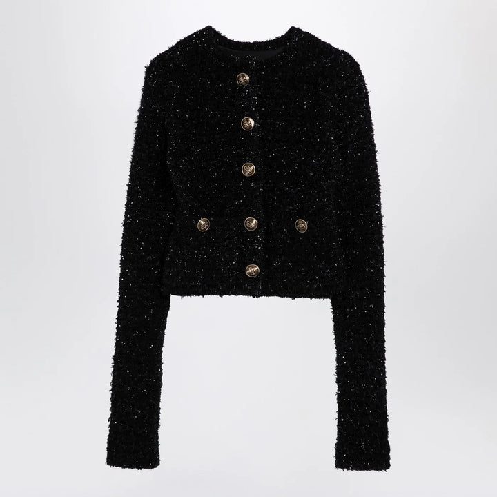 Balenciaga - Black cotton blend tweed cropped cardigan