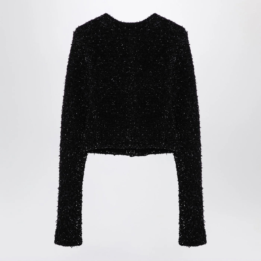 Balenciaga - Black cotton blend tweed cropped cardigan