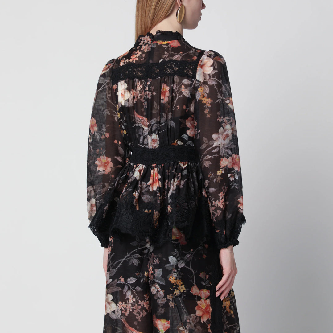 ZIMMERMANN - Black Carousel peplum lace blouse