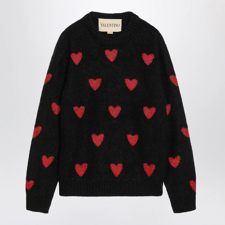 Valentino - Jacquard heart pattern sweater black/red