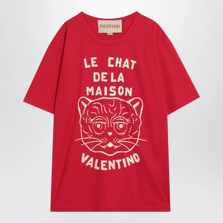 Valentino - Red T-shirt with Le Chat de la Maison print