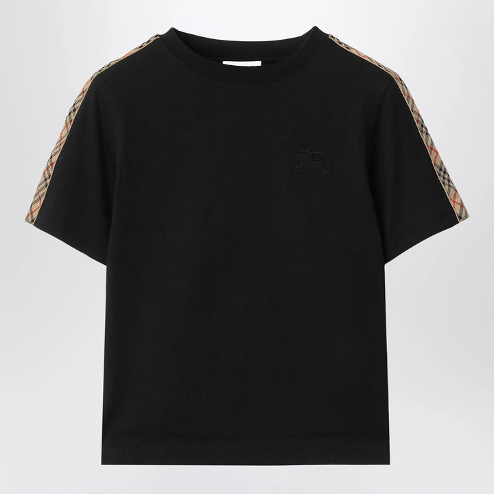 Burberry - Black T-shirt with check pattern detail