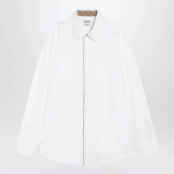 Burberry - Classic-fit cotton poplin shirt with Check trim, white