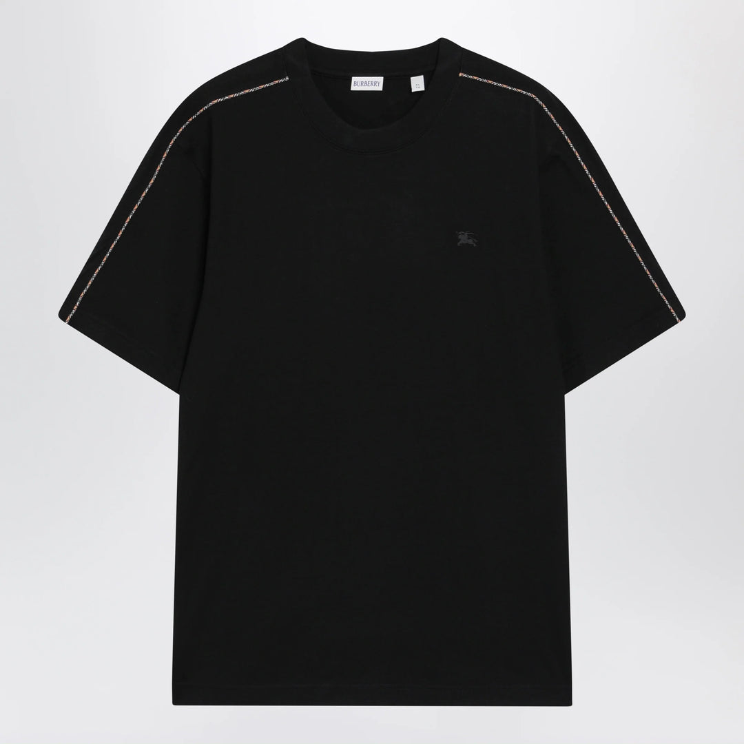 Burberry - Cotton T-shirt with Check trim in black