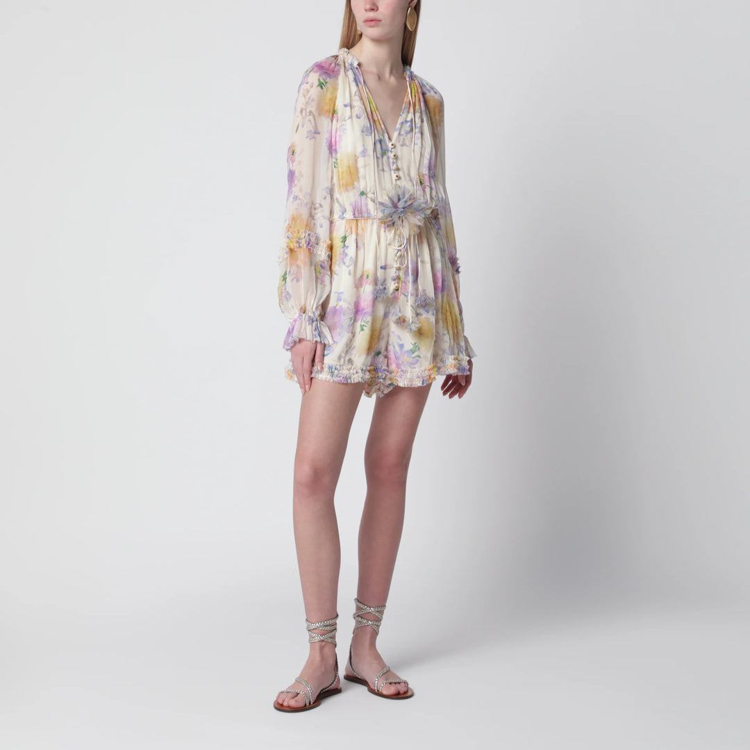 ZIMMERMANN - Cream short jumpsuit with floral pattern