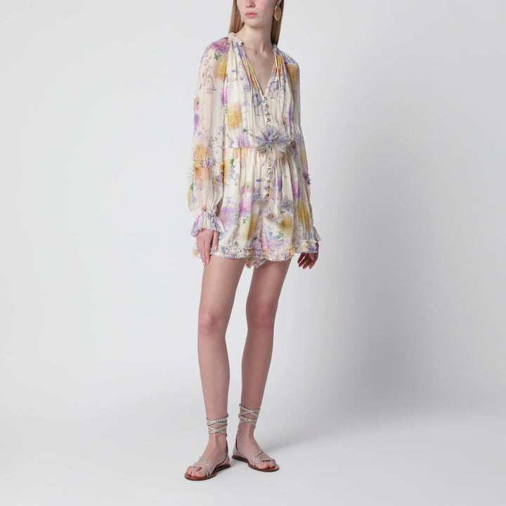 ZIMMERMANN - Cream short jumpsuit with floral pattern