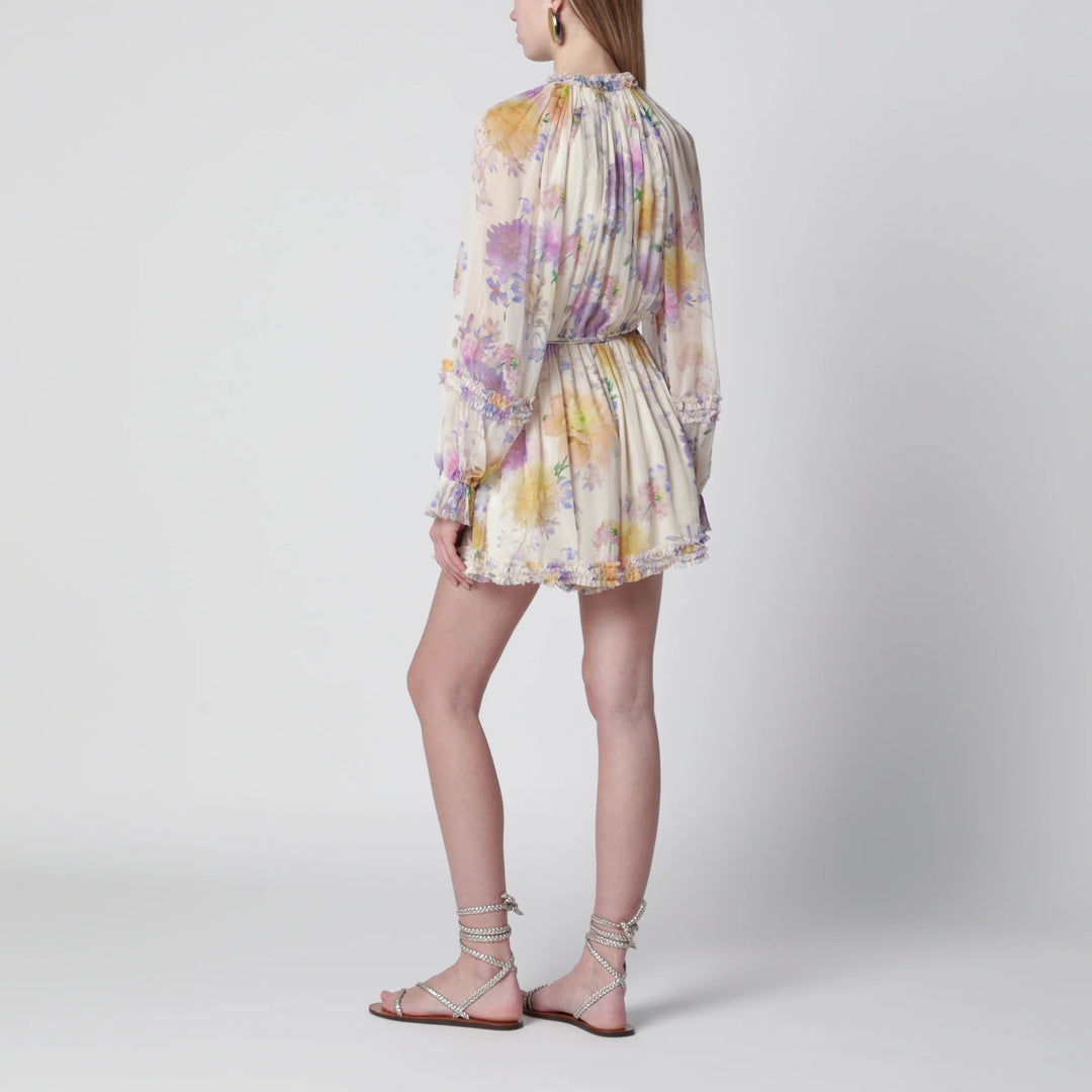 ZIMMERMANN - Cream short jumpsuit with floral pattern