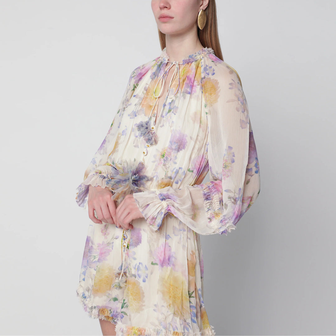 ZIMMERMANN - Cream short jumpsuit with floral pattern