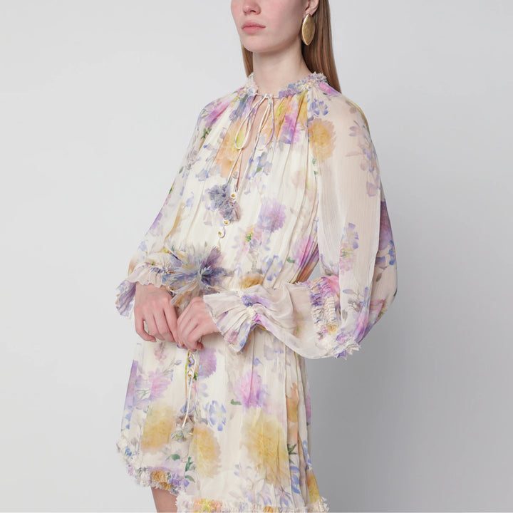 ZIMMERMANN - Cream short jumpsuit with floral pattern