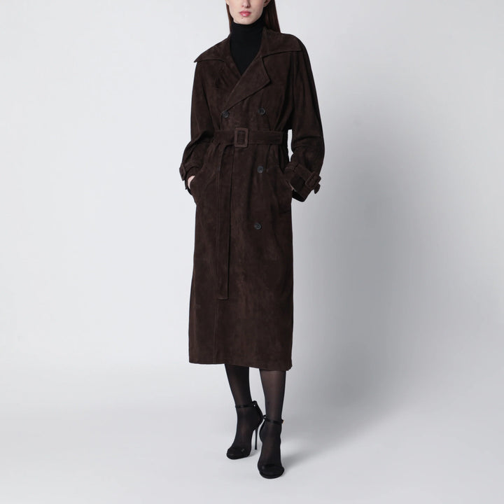 Sword 6644 - Brown double-breasted suede trench coat