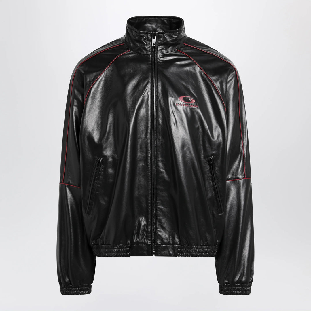 Balenciaga - Black/burgundy zip-up leather sweatshirt