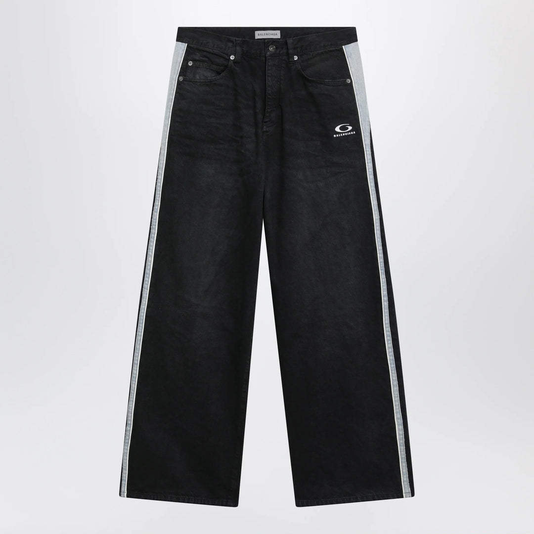 Balenciaga - Denim trousers with dark brown and black trims