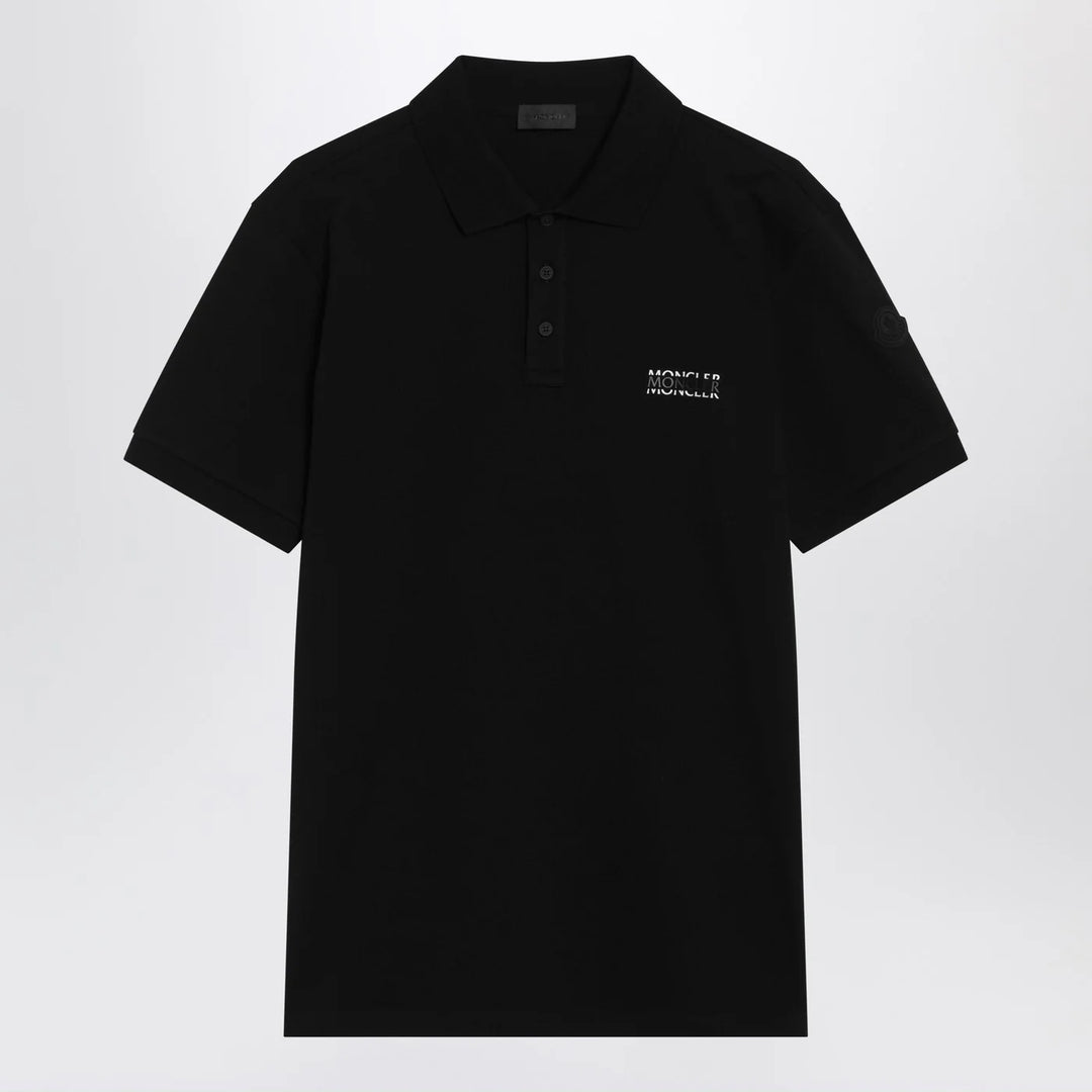 Moncler - Black cotton piqué polo shirt with logo