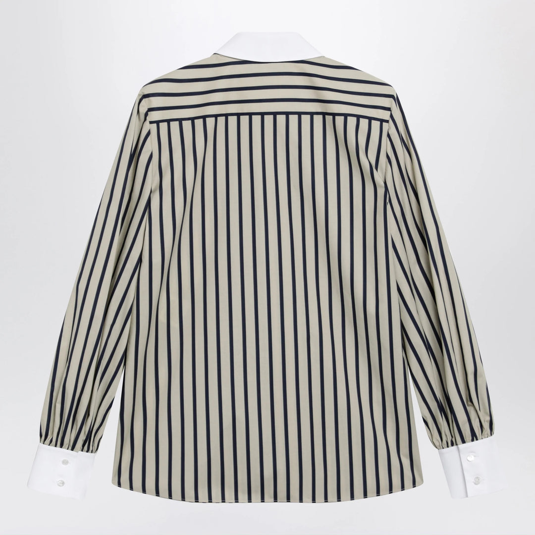Valentino - Striped cotton shirt with scarf in beige and blue