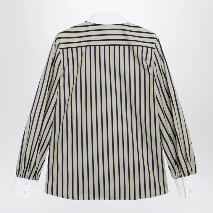 Valentino - Striped cotton shirt with scarf in beige and blue