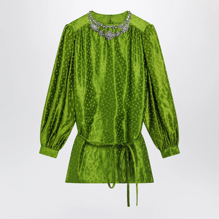 Valentino - Avocado Polka-Dot Silk-Blend Jacquard Mini Dress