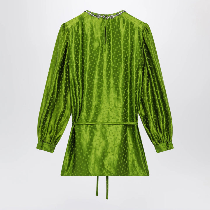 Valentino - Avocado Polka-Dot Silk-Blend Jacquard Mini Dress