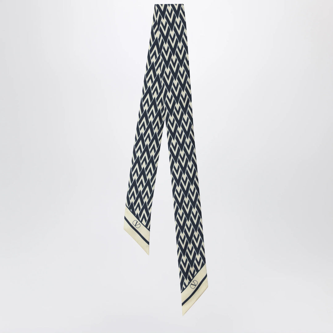 Valentino - Tout La V Bandeau scarf in ivory / blue silk