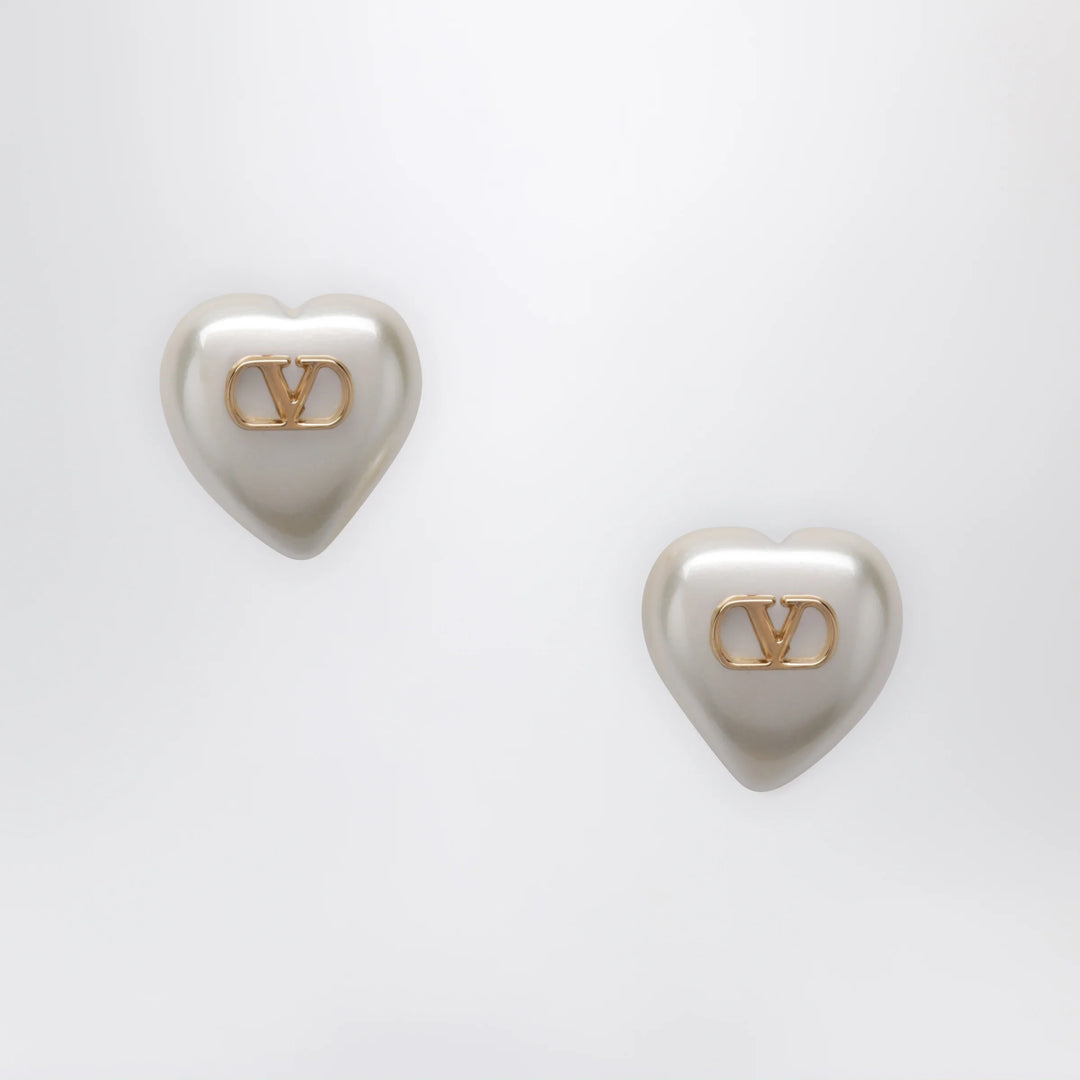 Valentino Garavani - VLogo Signature Earrings in Pearl and Gold/Cream Metal