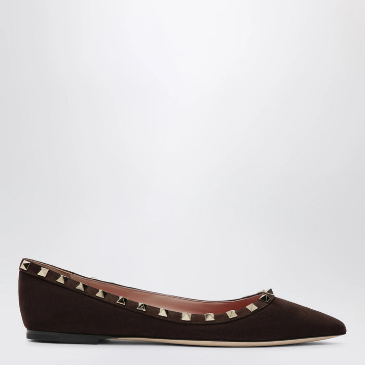 Valentino Garavani - Brown Suede Rockstud Ballet Flats