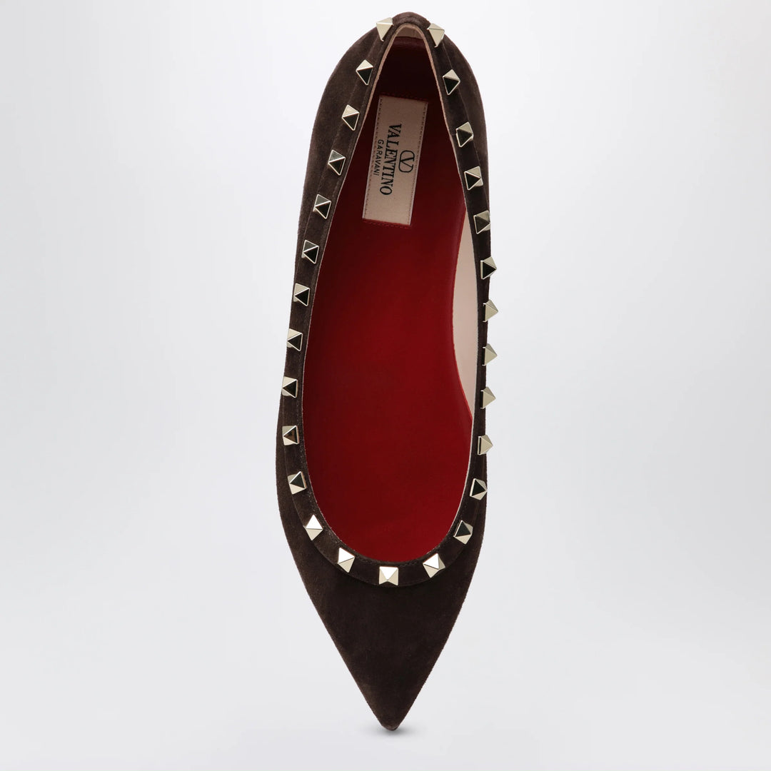 Valentino Garavani - Brown Suede Rockstud Ballet Flats