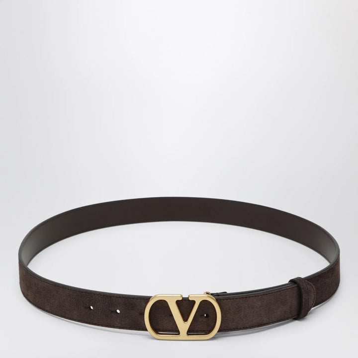 Valentino Garavani - VLogo Signature Belt in Ebony Suede