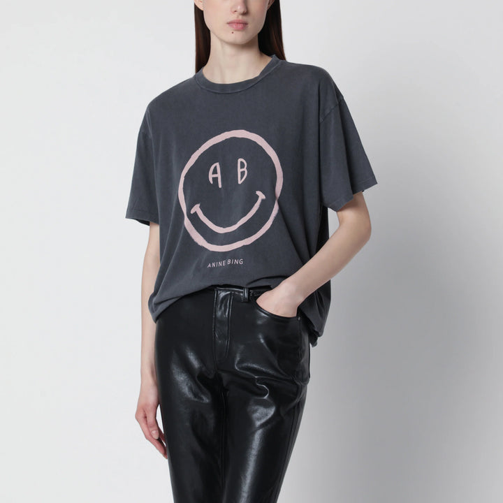 ANINE BING - Cade Tee Smiley graphic cotton T-shirt in Washed Grey