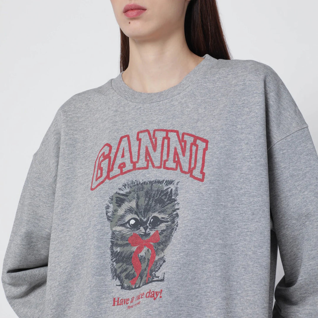 GANNI - Grey Kitty sweatshirt with logo print