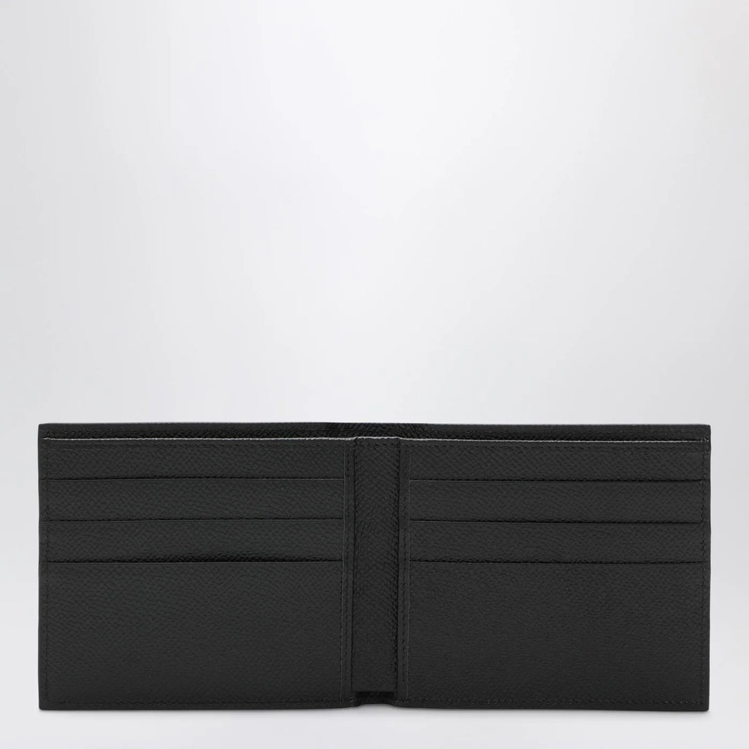 Dolce&amp;Gabbana - Black dauphine leather wallet with logo plaque