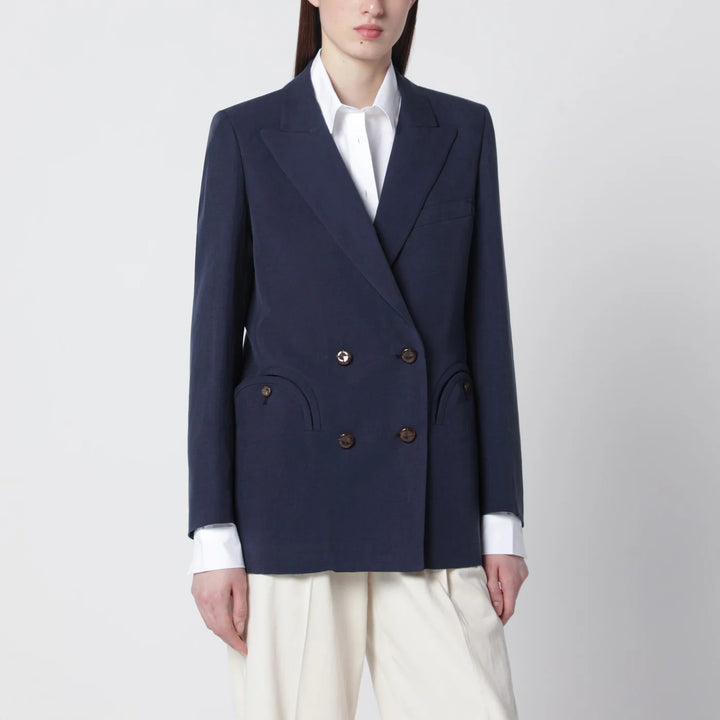 Blazé Milano - Navy blue double-breasted jacket in linen and silk