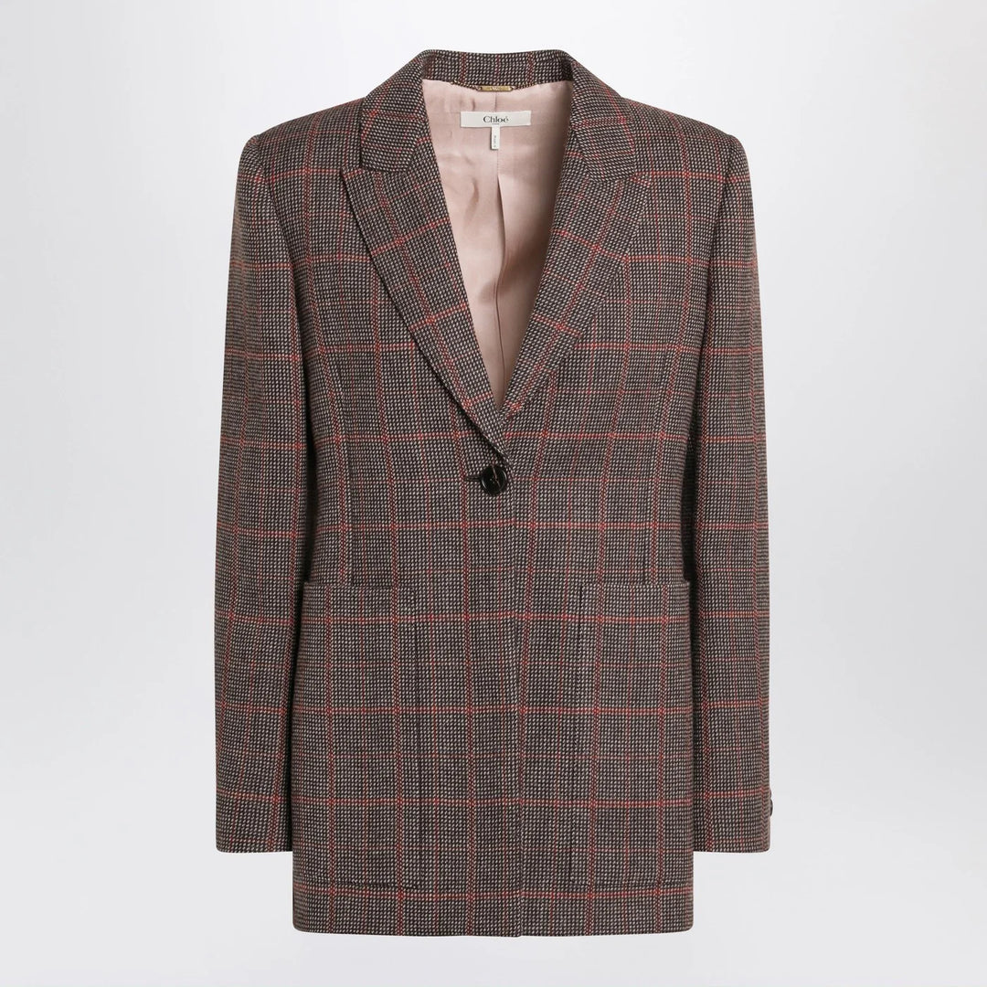 Chloé - Single-breasted checked brown wool jacket