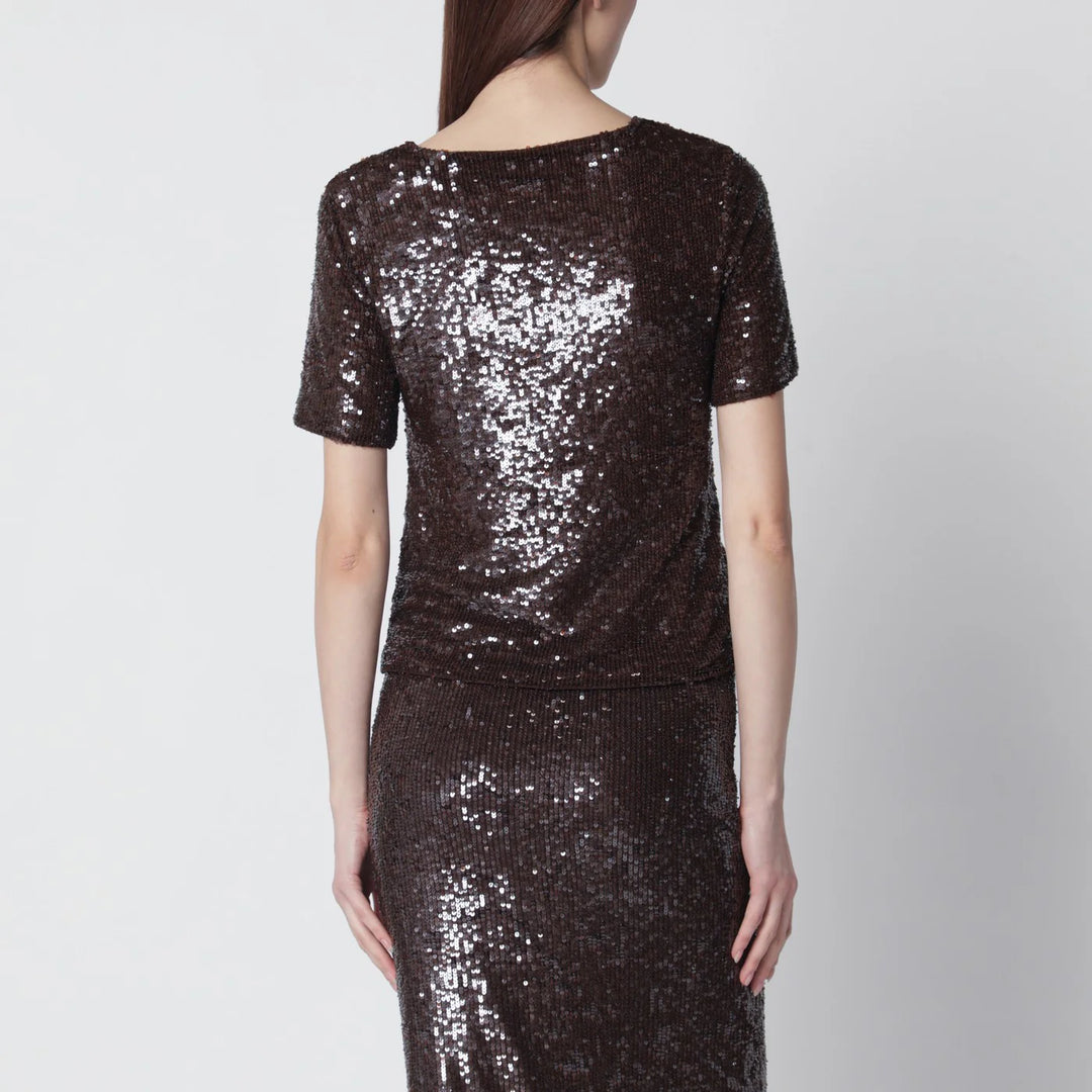 P.A.R.O.S.H. - Brown sequin knit top
