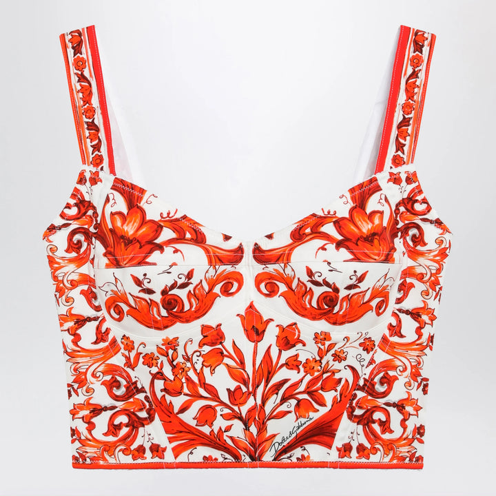 Dolce&amp;Gabbana - Maiolica-print charmeuse bustier top in orange
