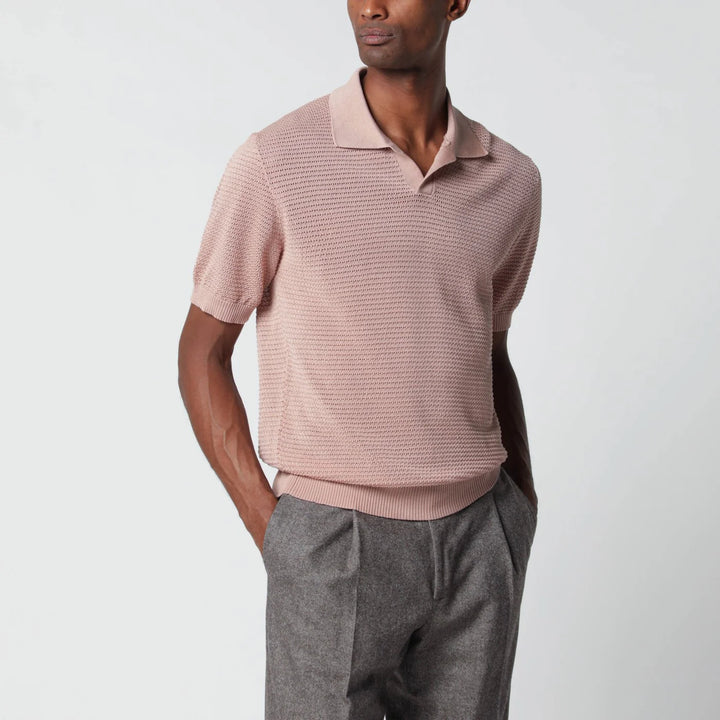 Tagliatore - Pink openwork cotton polo shirt